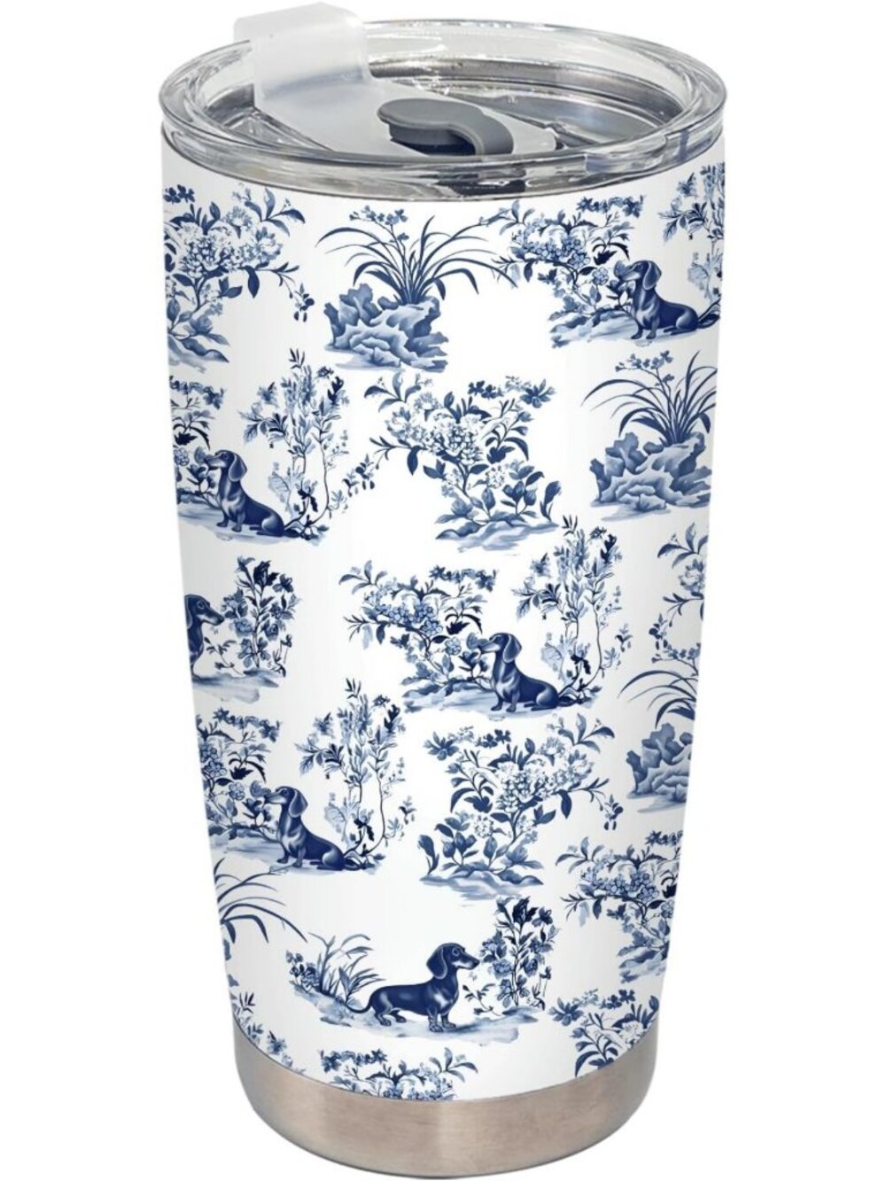 Chinoiserie Dachshund Tumbler 20oz - Blue & White Stainless Steel Travel Cup